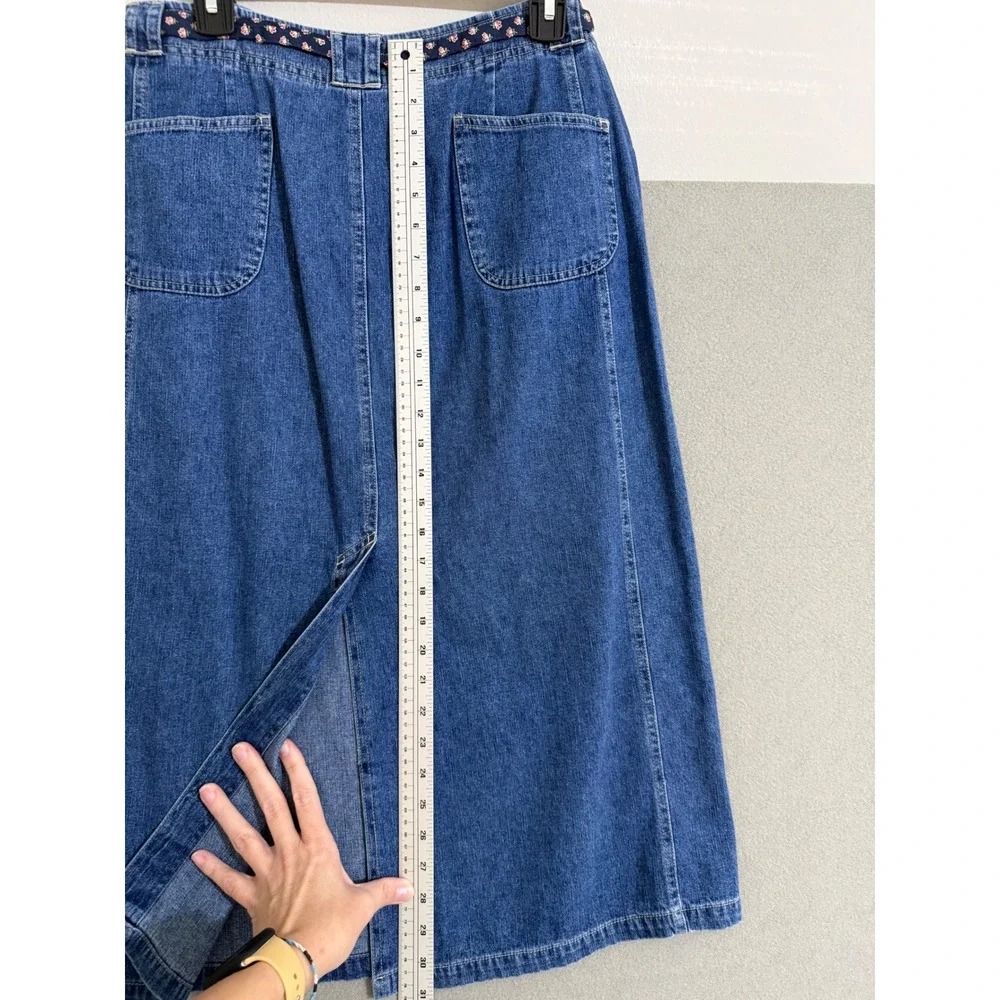 Vtg‎ Blue jean Skirt Womens 12 Petite A-Line Belted Cottagecore boho minimalist